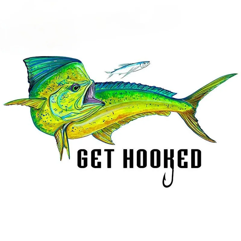 

Get Hooked Mahi Dolphin Vinyl Decal Car Truck Boat Decor Cartoon Car Stickers Graphics 13cm*7cm