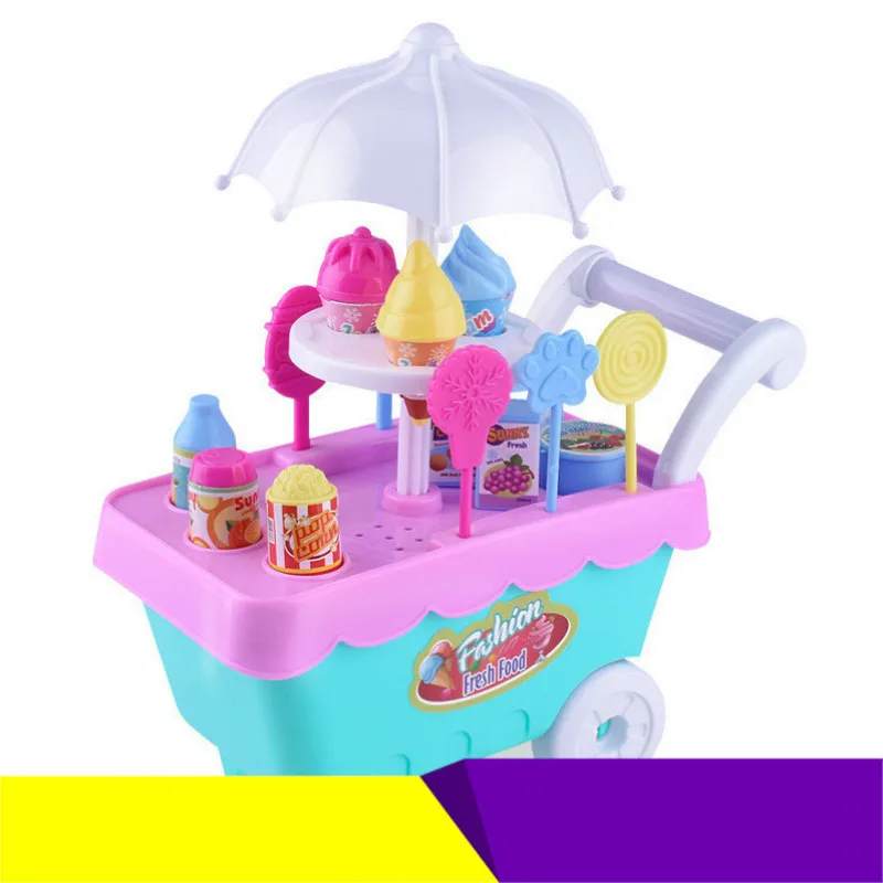 

16pcs Children's Ice Cream Carts Set Candy House Toys Ice Cream Vending Carts Plastic Pretend Play Toys Kitchen Toys Set