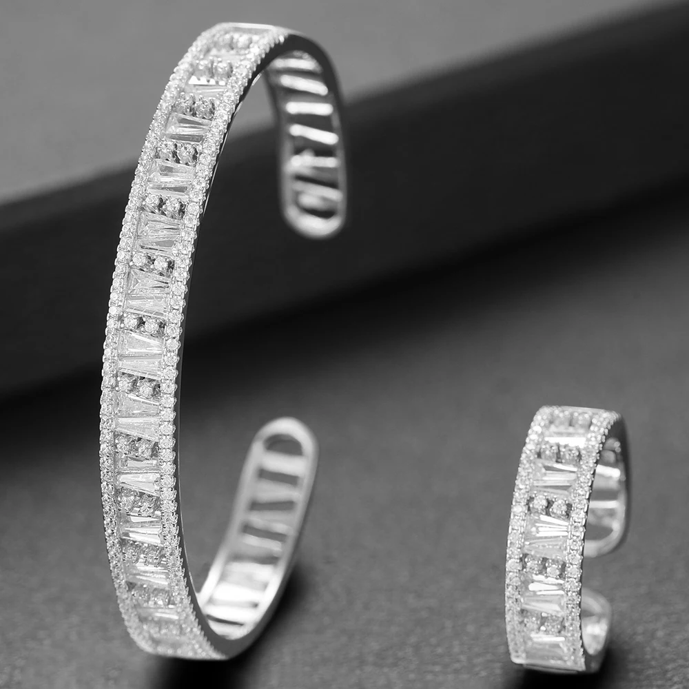 

LARRAURI New Fashion Romantic Design Open Bangle Ring Jewelry Set for Women Bridal Engagement Wedding Anniversary Accessories