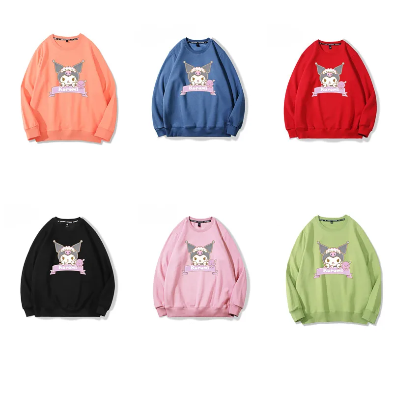 

Sanriod Kawaii Cartoon Anime Series Kuromi Hoodie Female Winter Round Neck Hoodless Loose Long-Sleeved Top Girls Holiday Gift