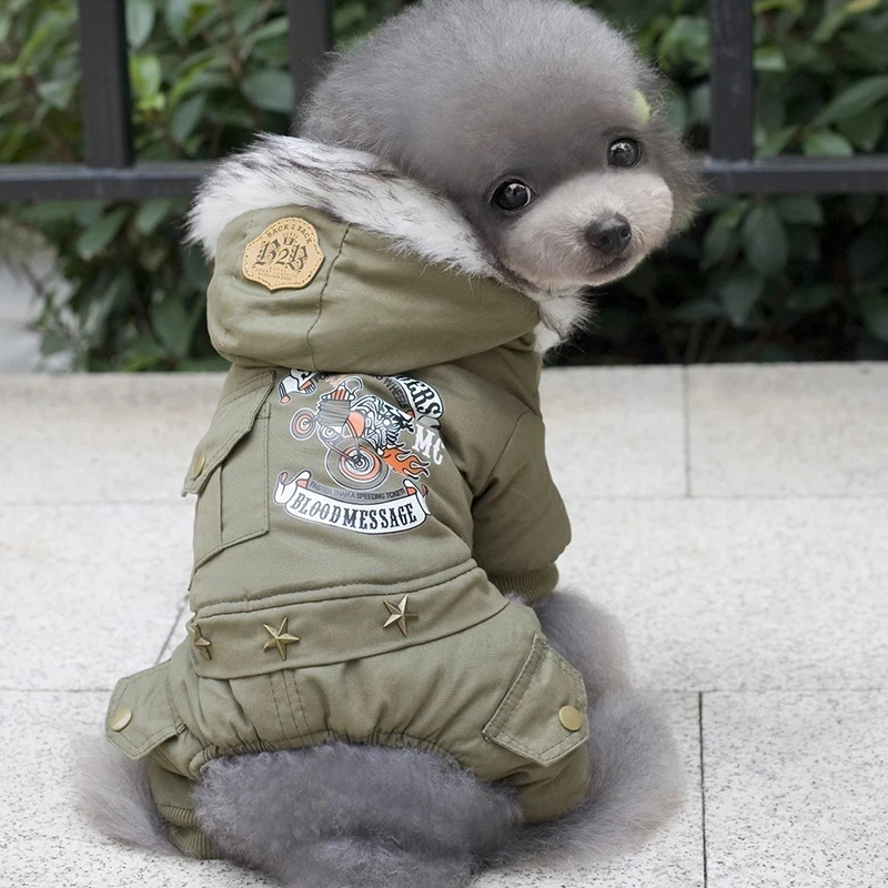 Одежда для собак зимняя теплая одежда зеленое пальто комбинезон утолщенная