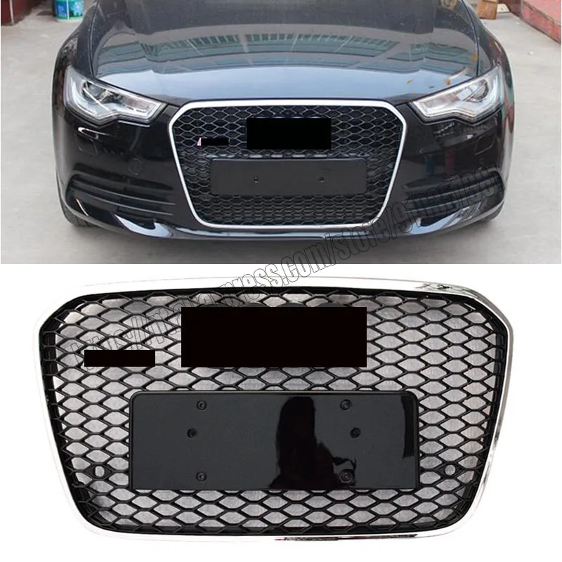 

RS6 Style Grille For Audi A6 C7 S6 2012 12 2013 13 2014 14 Silver Chrome Frame Grill Camera Holder