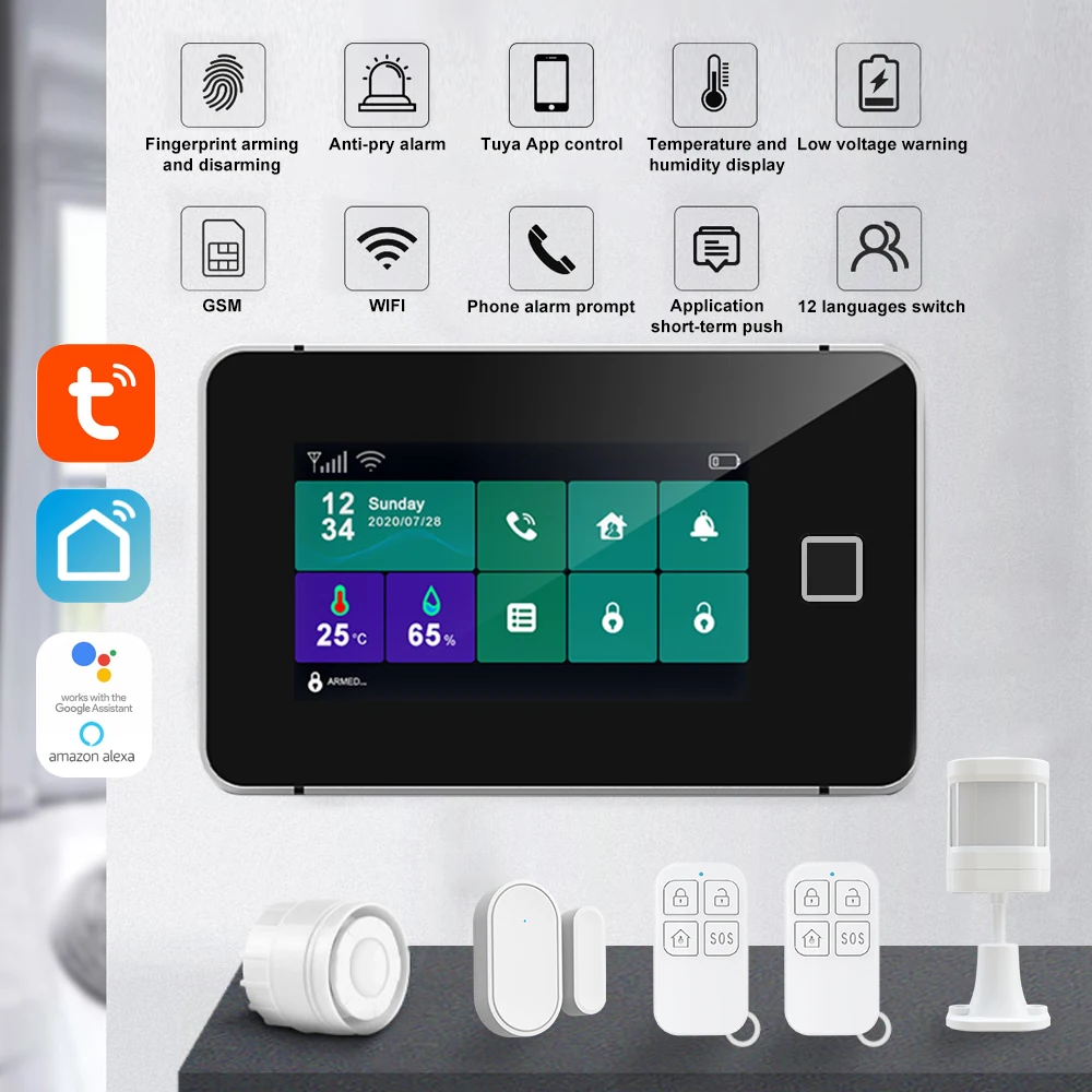 Tuya Smart WI FI сигнализации дома Системы GSM Беспроводной безопасности отпечатков