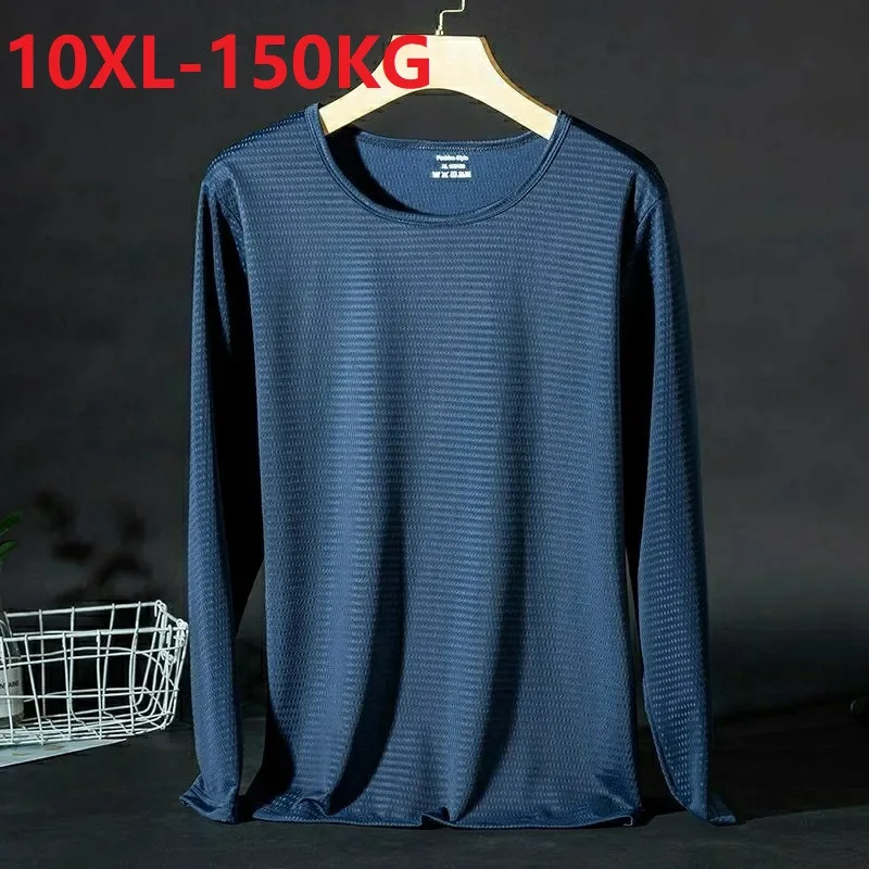 

spring summer Men sports Quick dry tshirts long sleeve hole Breathable out door tees large size 7XL 8XL 9XL 10XL tops elasticity