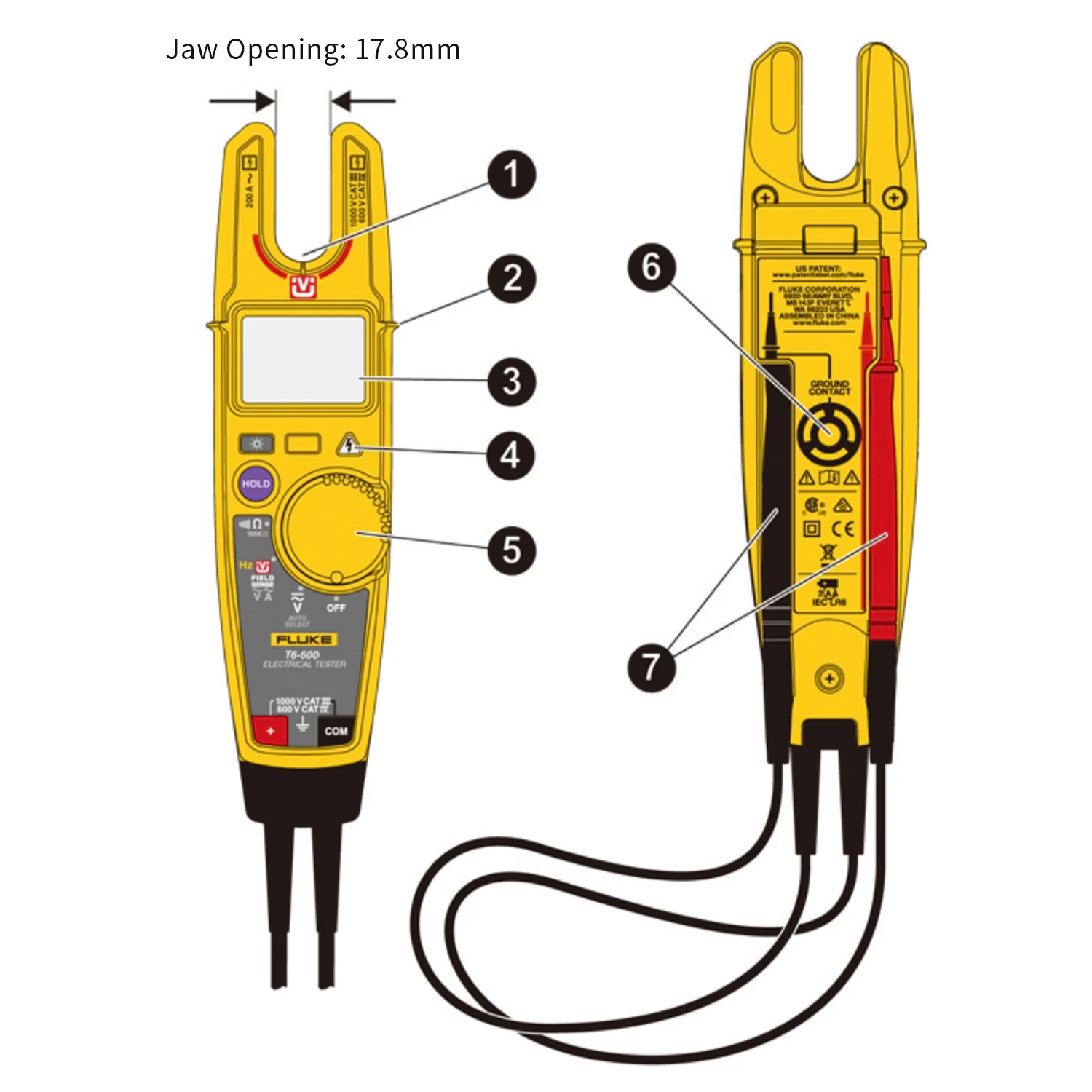 FLUKE T6 600 клещи Электрический тестер Цифровой мультиметр зажим Амперметр 2000Ω