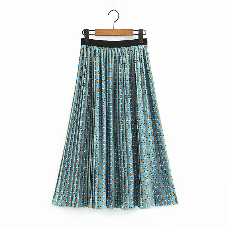

Fashion Mid Skirt Stretch High Waist Ropa Mujer Print Loose Plus Size All-match Pleated Skirts Jupe Femme Woman Clothes