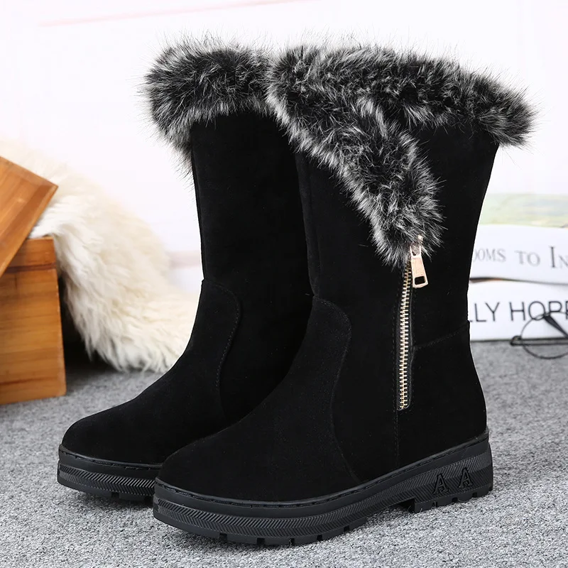 MHYONS 2019Winter Mid-Calf boots High Women Snow Boots plush Warm shoes easy wear girl female hot size 35 - 40 black | Обувь