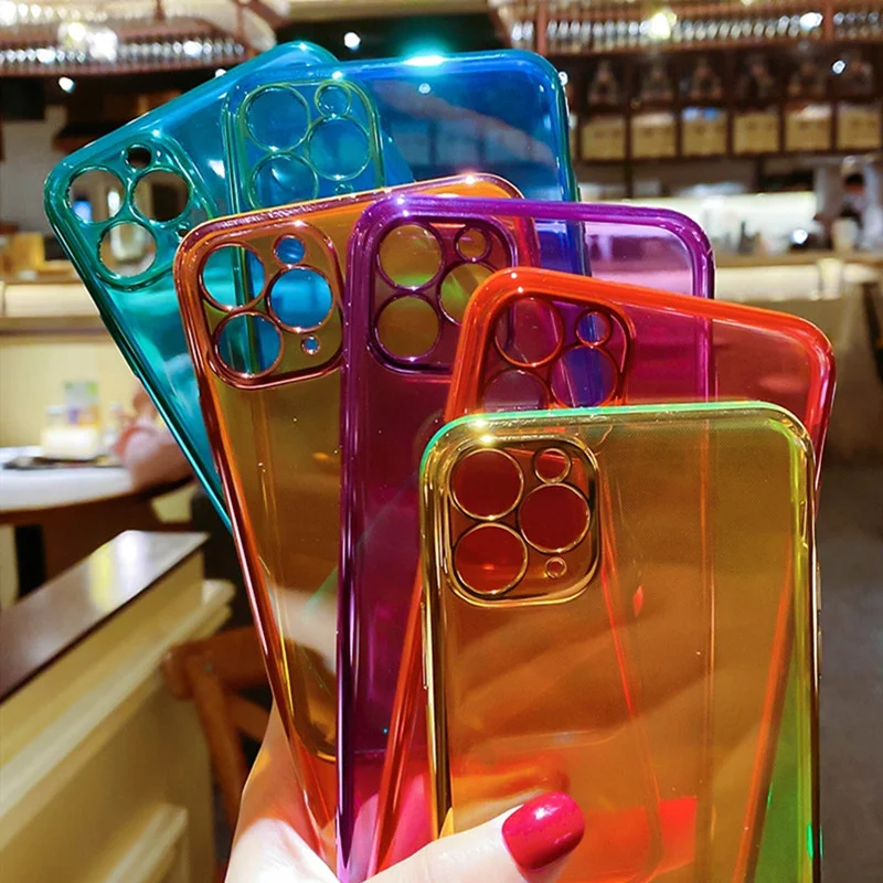 

Funda de silicona fluorescente de nen para iPhone, 11 Pro, Max, XR, X, XS, 7, 8 Plus, SE 2, 2020, delgada, transparente, suave,