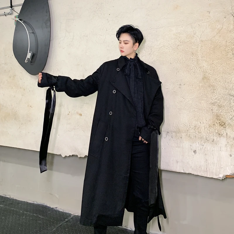 Новая Мужская винтажная двубортная Свободная Повседневная Длинная Куртка