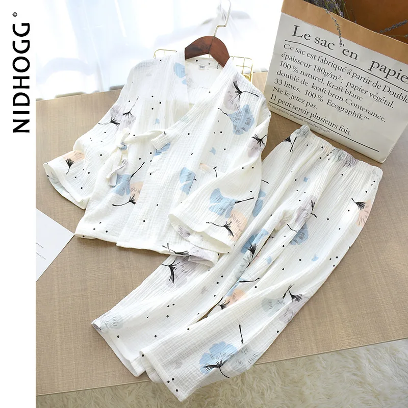 

Детские пижамы для девочек-подростков, 100% хлопок, газовое зимнее кимоно, одежда для сна для мальчиков и девочек, домашняя одежда с v-образным ...