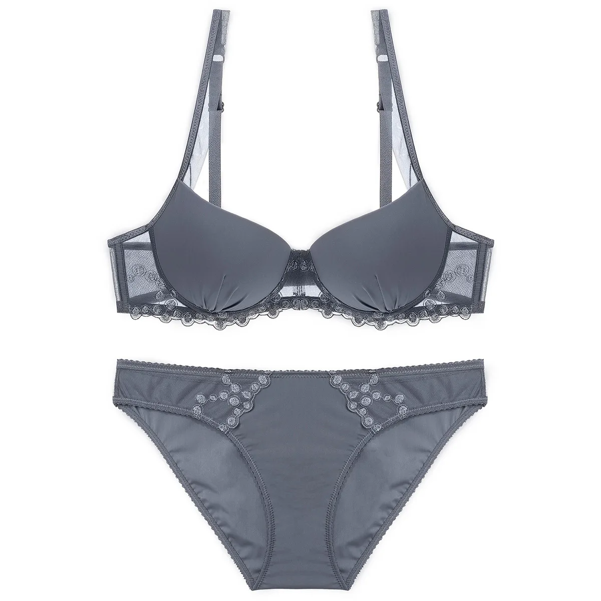 

Комплект женского кружевного нижнего белья, тонкий бюстгальтер с вышивкой и мягкими чашечками
