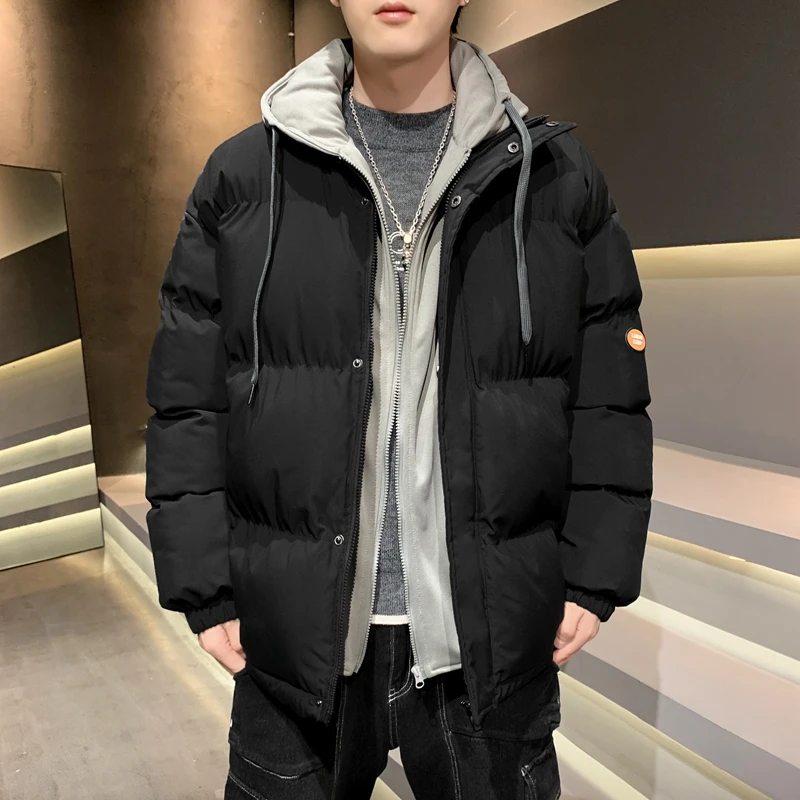 

Men Winter Warm Long Sleeve Stand Collar Jacket Coat Mens Warm Windbreaker Hooded Thick Pure Cotton Male Outwear Men Clothing