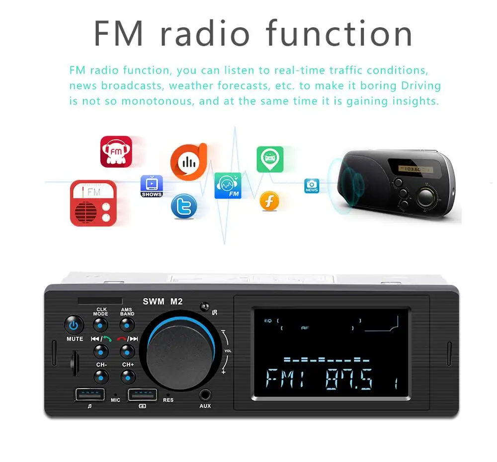 M2 автомобильный стерео MP3 музыкальный плеер fm-радио Bluetooth-совместимый 4 0 TF AUX Dual USB