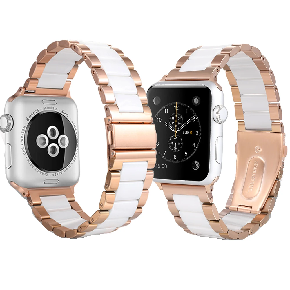 

Ремешок подходит для Iwatch band 40 мм/38 мм/44 мм/42 мм, металлический керамический браслет для iwatch series 6 5/4/3/2/1 из нержавеющей стали