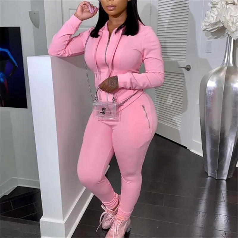 

Tracksuit Women Two Piece Set Hooded Pants Clothing Warm Women Ladies Tracksuit Set 2Pcs Zipper Top Sweatshirt Pocket Pants Suit