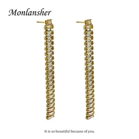 monlansher luxury zirconia long drop earrings gold color stainless steel earrings for women minimalist bridal earrings jewelry