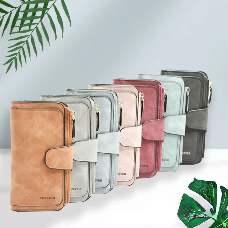 

Women Long Wallets Frosted PU Leather Coin Purse Casual Solid Hasp Zipper Square Handbag Larger Capacity Holder кошелек женский