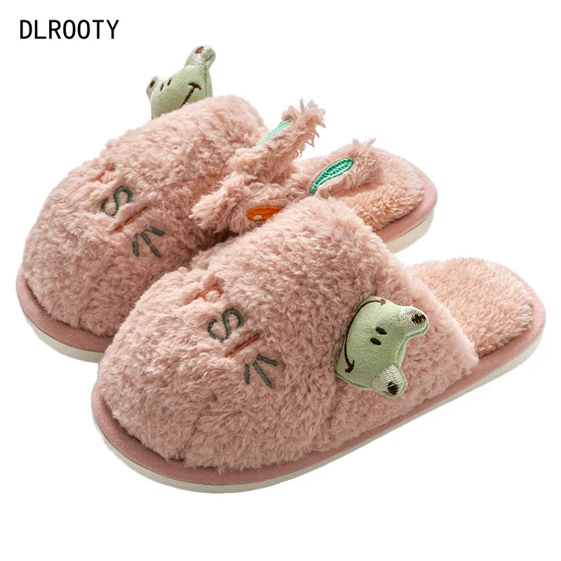 Winter Slippers for Boy Girl Frog Cartoon Cute Warm Flat Shoes Children Non-Slip Home Indoor Fashion Kids Slides Flip Flops