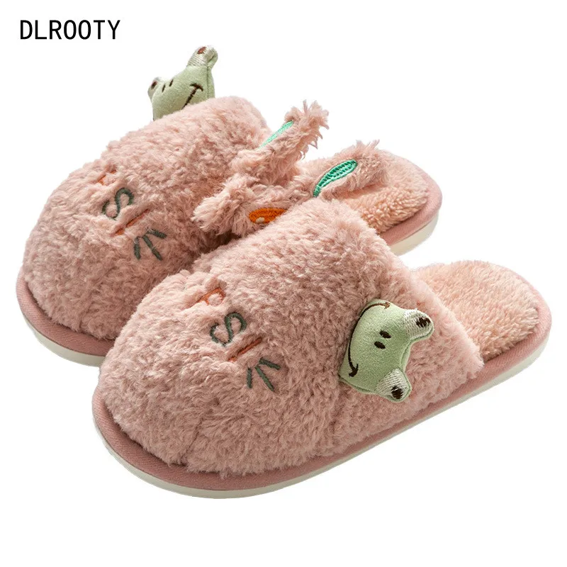 Winter Slippers for Boy Girl Frog Cartoon Cute Warm Flat Shoes Children Non-Slip Home Indoor Fashion Kids Slides Flip Flops |