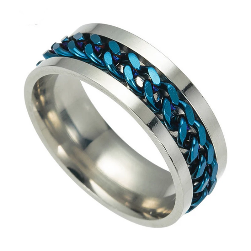 

6/8/10/12mm Punk Style Spinner Chain Men Rotatable Ring Black Blue Stainless Steel Rotatable Cool Jewelry Party Gift Wholesale
