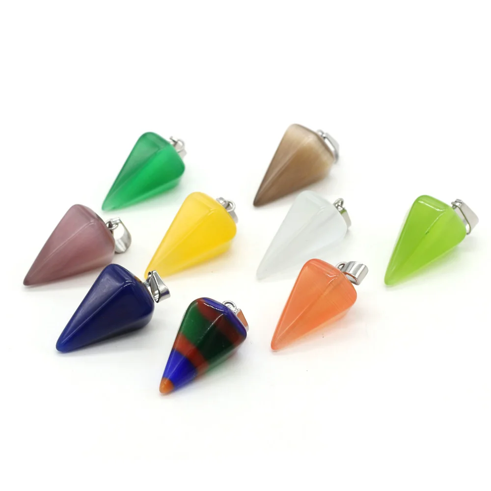 

Natural Stone Pendants Polygonal Cone Shape Crystal Cat Eye Stone Charms for Making Jewelry Women Necklace Bracelet Gift