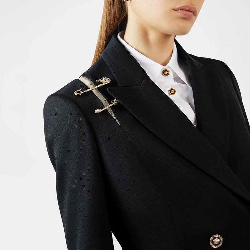 Женский двубортный Блейзер Max Spri черный блейзер с длинным рукавом и пряжкой