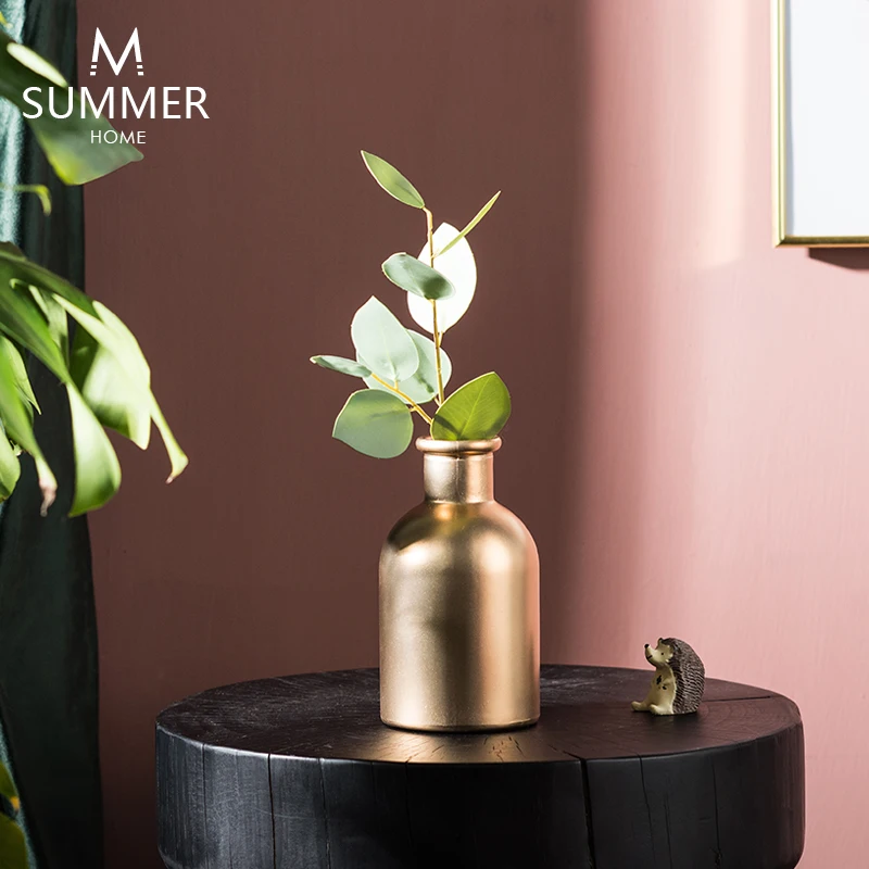 

Golden Creative Glass Vase Simple Crafts Flower Arrangement Light Luxury Desktop Decor Home Decoration Accessories Ornaments