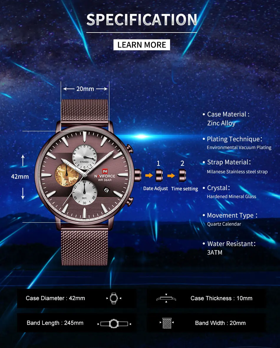 NAVIFORCE, мужские часы, лучший бренд, модные, Роскошные, нержавеющая сталь, хронограф, спортивные, водонепроницаемые, кварцевые, мужские часы, Relogio Masculino
