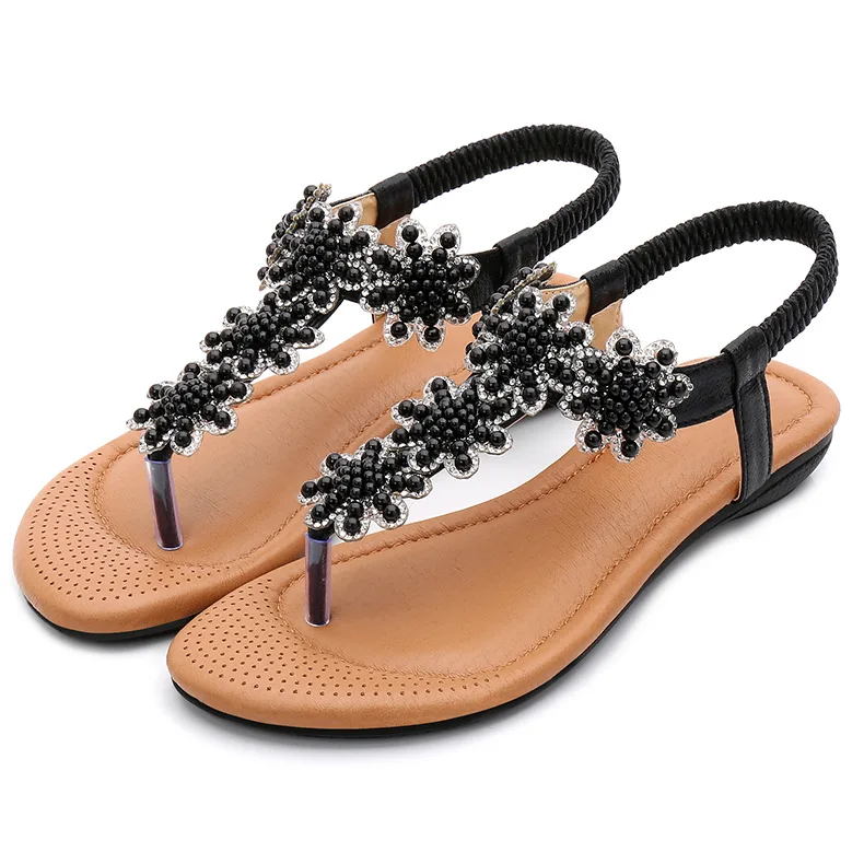 

Bohemian sandals summer Diamond national style flat shoes clip foot herringbone women's fashion shoes