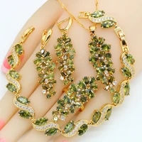 luxury green peridot gold jewelry sets for women earrings necklace pendant ring bracelet christmas birthday gift