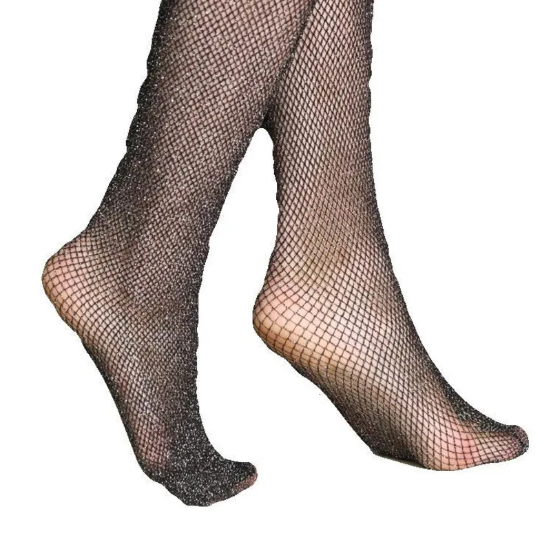 Блестящие Серебряные сетчатые колготки женские сексуальные блестящие в сеточку