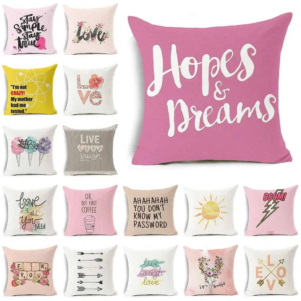 

New Cute Print Pillow Case Cotton Linen Sofa Bedroom Living Room Seat Car Waist Cushion Cover Home Decoration Gifts 45*45 cm