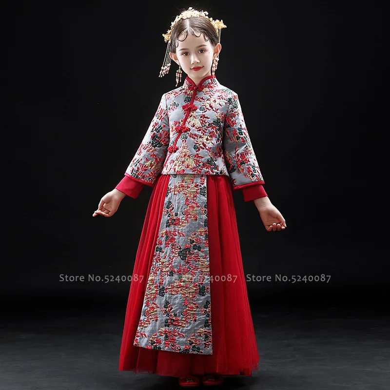 Cheongsam Tang костюм для девочек принцесса вечернее платье Qipao Детский новогодний