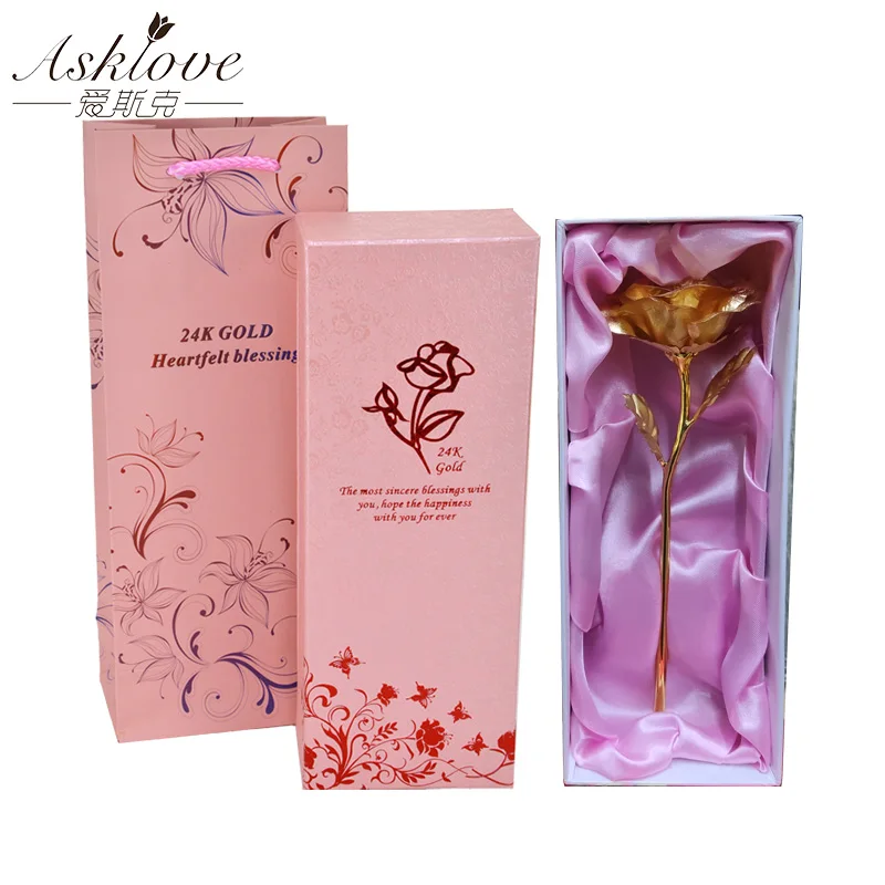Asklove, 24 K, Золотая фольга, цветок розы, свадебное украшение, цветок, подарок подруге, любовник, позолоченные искусственные цветы, подарочная коробка