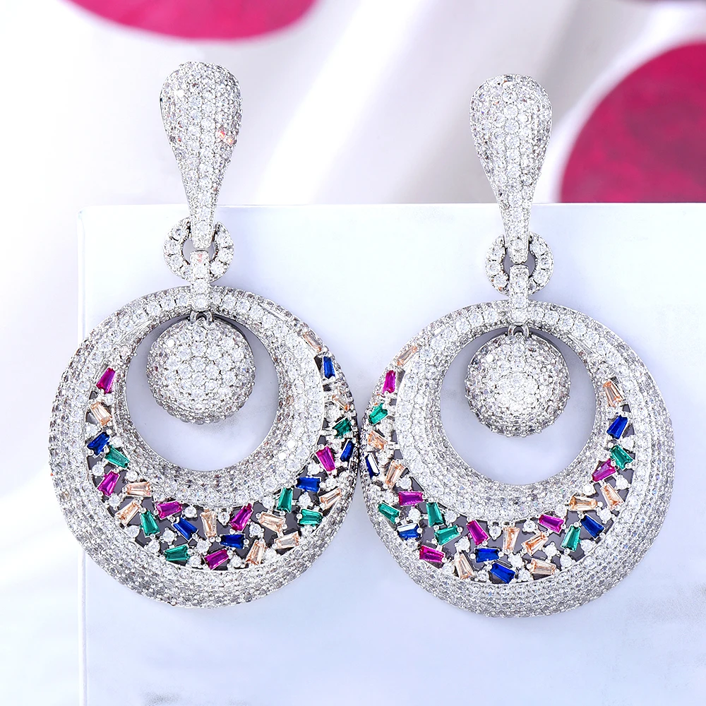 

Blachette 2022 NewTtrendy Exquisite Hollow Multicolor Geometric Zirconia Earrings Women's Party Daily Anniversary Indian Jewelry
