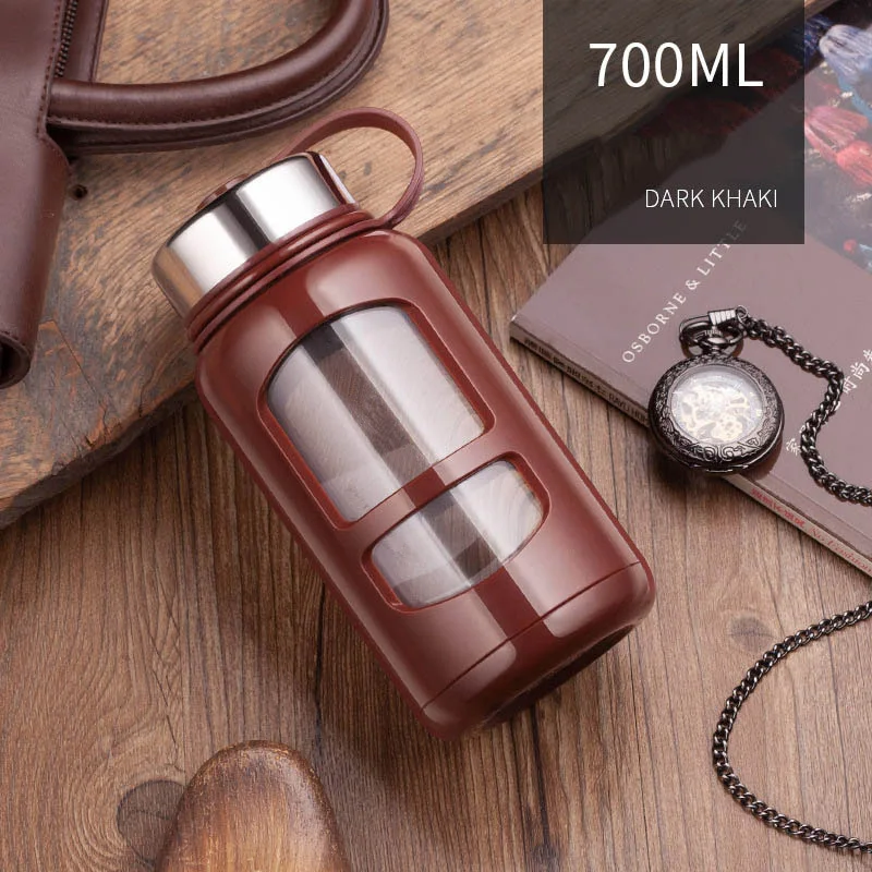 No words khaki 700ml JOUDOO 700 мл 1000 мл портативные стеклянные бутылки для воды открытая космическая бутылка Спортивная бутылка для воды герметичная велосипедная альпинистская Подарочная 35 - Цвет: No words khaki 700ml