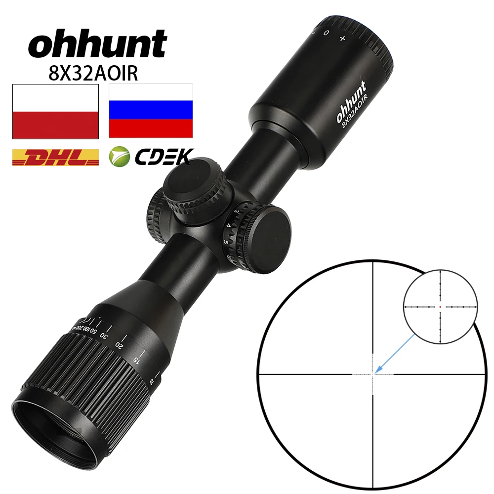 Ohhunt охотничий 8X32 AOIR компактный прицел Mil Dot стекло с гравировкой сетка RG подсветкой тактическая Оптика