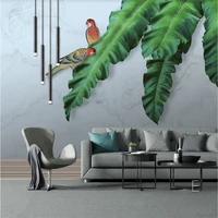 hd hand painted oil painting tropical plant leaf parrot marble pattern background wall custom wallpaper mural 3d8d