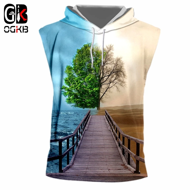 

OGKB летний крутой жилет со шляпой с принтом морской пустыни 3D с капюшоном майка Мужская Бодибилдинг Фитнес без рукавов пуловеры 7XL