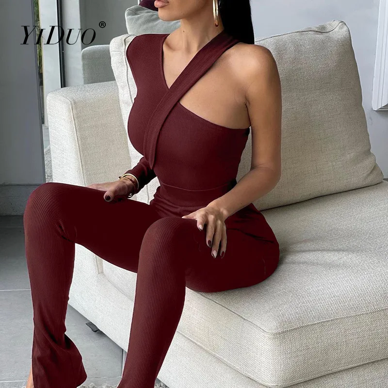 

YiDuo One Shoulder Sexy Backless Bodysuits Women Long Sleeve Top Slim High Waist Bodysuit Club Party Streetwear 2022 Rompers