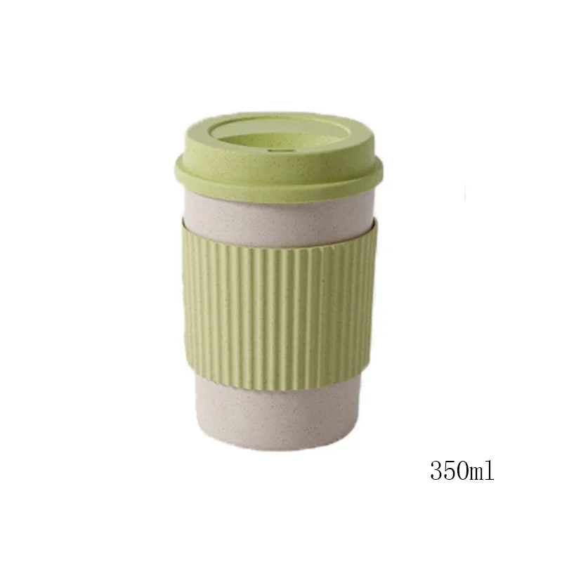 350ml green 1 шт., портативные круглые кофейные кружки, пшеничная солома, пластиковые чайные стаканы, кружки, бутылка для воды, вакуумная колба, посуда, инструменты - Цвет: 350ml green