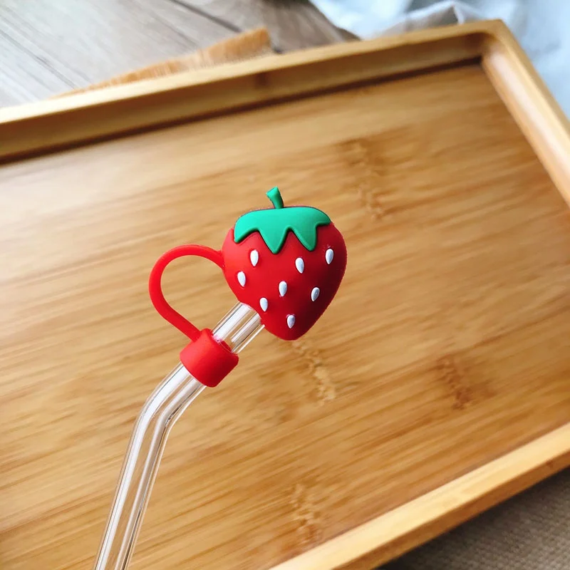 

s Cute Friut Shape Straw Tips Cover Silicone Dustproof Straw Plugs Reusable Strawberry Plugs Suitable For 6-8 mm Straws