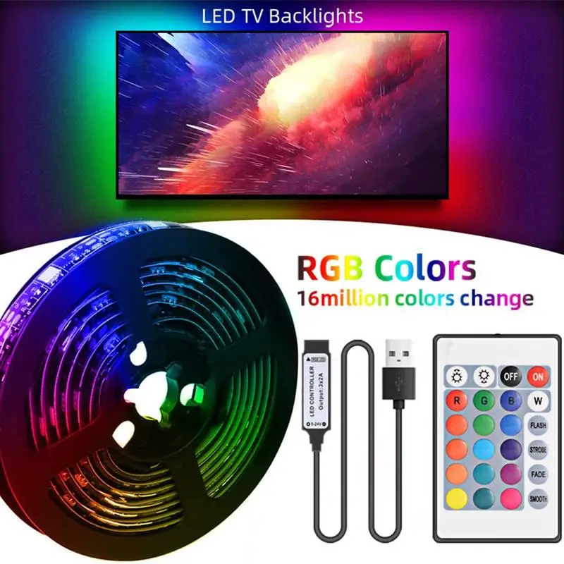 

RGB LED Light Strip LED Color Changing Light with 24 Keys Remote Control NO Battery