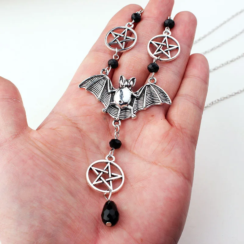Готический зла ожерелья с летучей мышью для женщин Магия пентаграмма камнями в