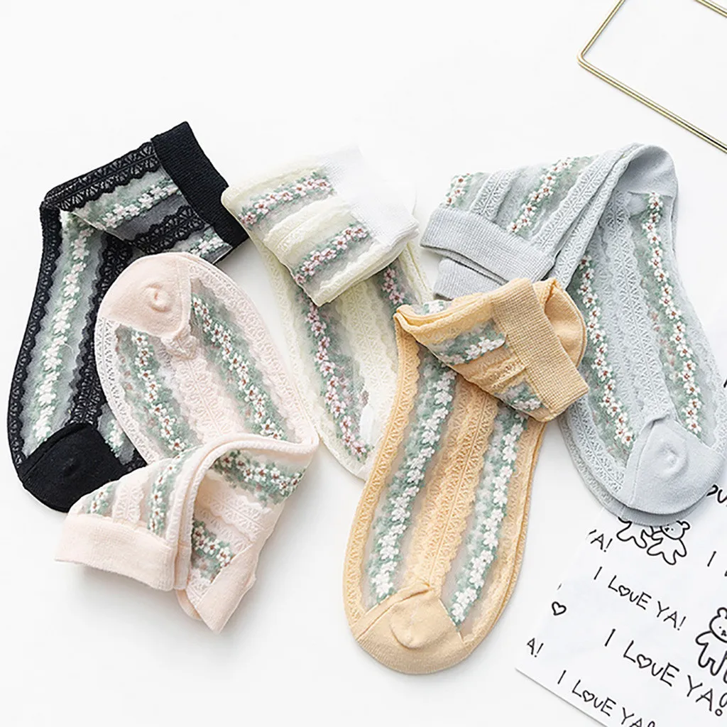 Женские взрывозащищенные сетчатые носки с принтом летние однотонные Льняные в