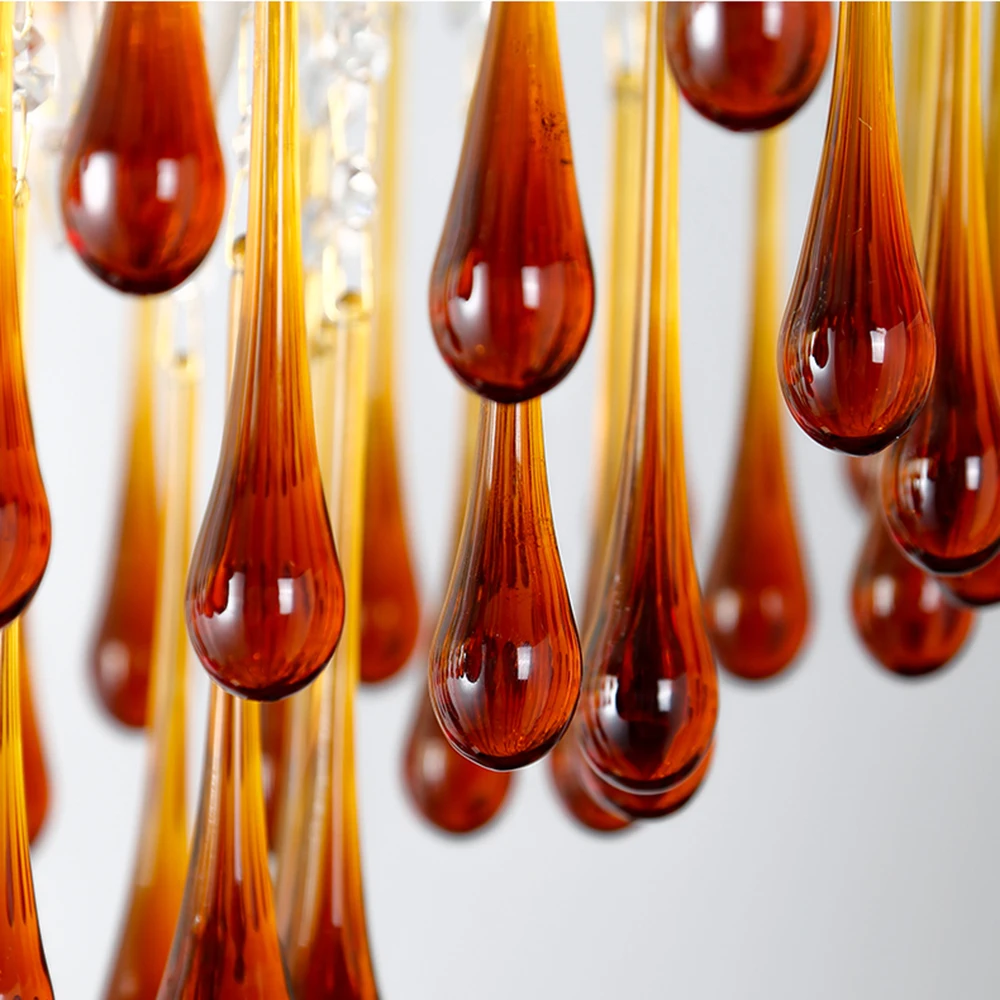 

Vintage Italian Amber Clear Glass Teardrop Brass E14 LED Chandelier Living Room Restaurant Bedroom Home Decoration Ceiling Light