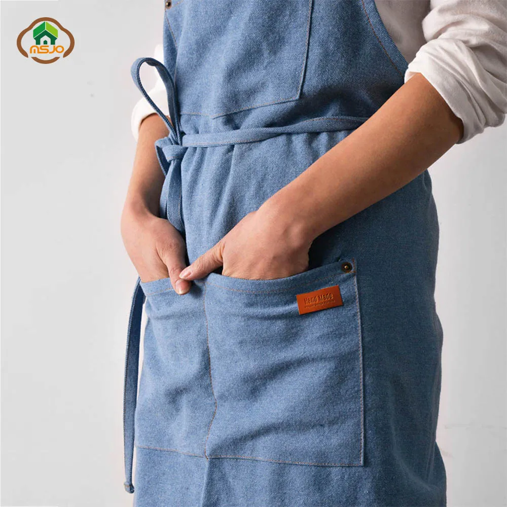 MSJO Kitchen Apron Denim Art Women Gardener Man Adults Long Dress Barista Baking Paint Cooking Aprons For Woman New | Дом и сад