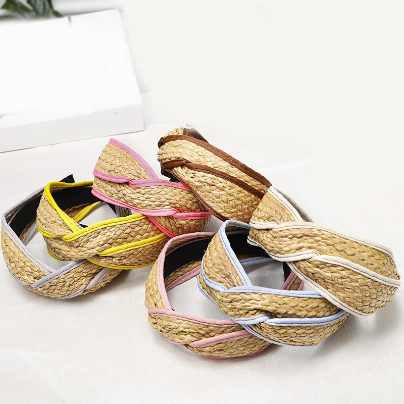 Женская Плетеная соломенная повязка для волос обруч Bazel аксессуары головной убор