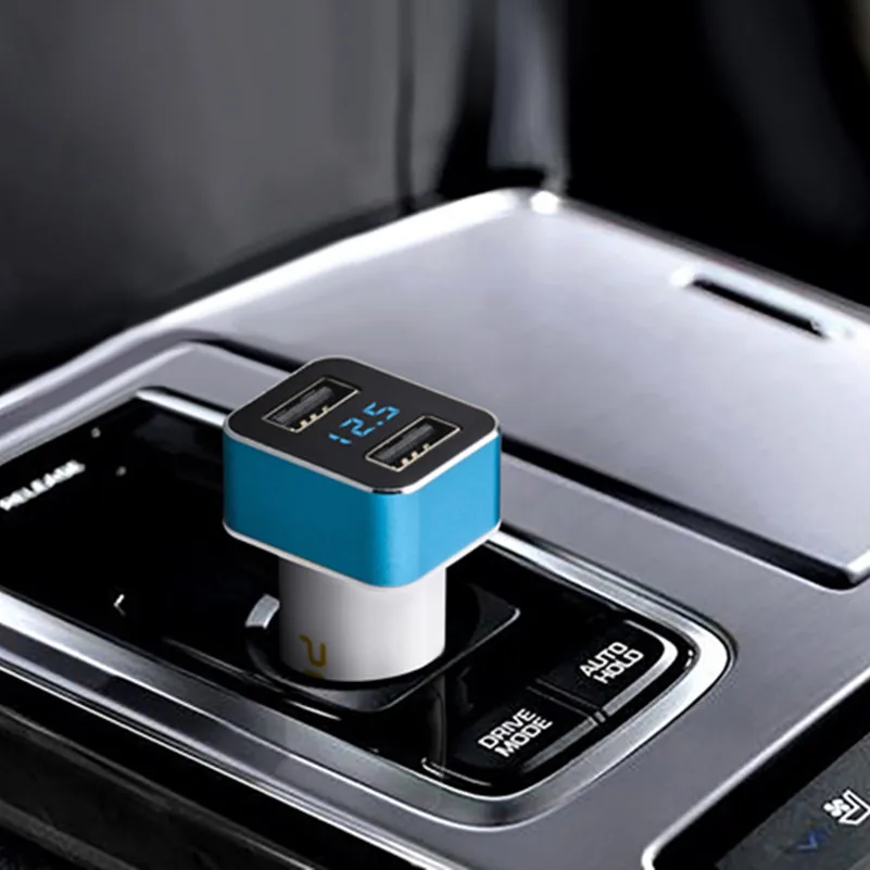 Автомобильное зарядное устройство с двумя USB разъемами 3,1 А, 2 порта, ЖК-дисплей, 12-24 В, прикуриватель, быстрое автомобильное зарядное устройство, адаптер питания, автомобильный стиль