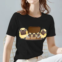 women tshirts classic all match black printing tee fashion cute cartoon dog pattern tops ladies round neck short sleeve animal
